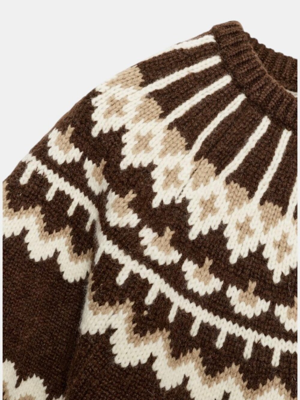 ZARA SHORT SLEEVE JACQUARD KNIT JUMPER BROWN ECRU FAIR ISLE SWEATER NWT SIZE M - Picture 5 of 6